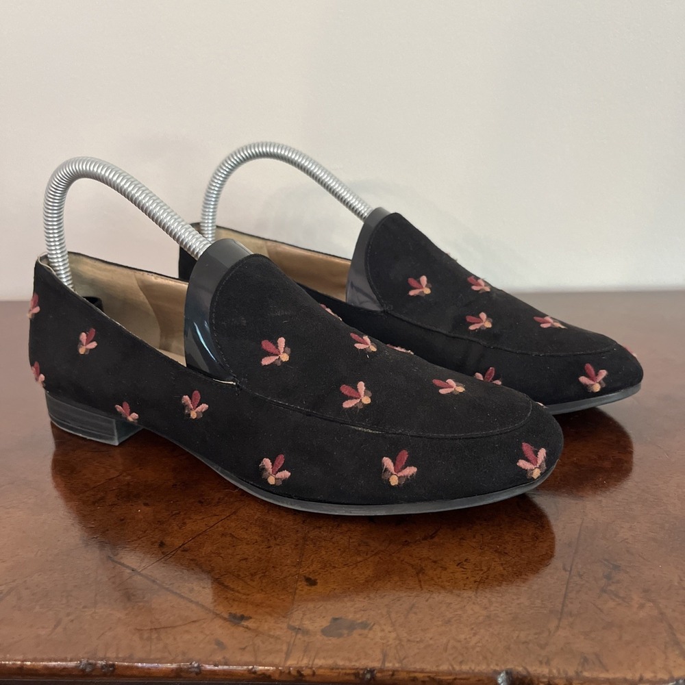 Circus By Sam Edelman Slip On Loafers Harlem Black Sz 7.5 Faux Suede Embroidered